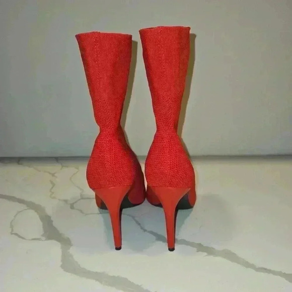 Brash Xaya Mid Calf Pointed Toe Stiletto Sock Boots Red Size 12W - Picture 4 of 11